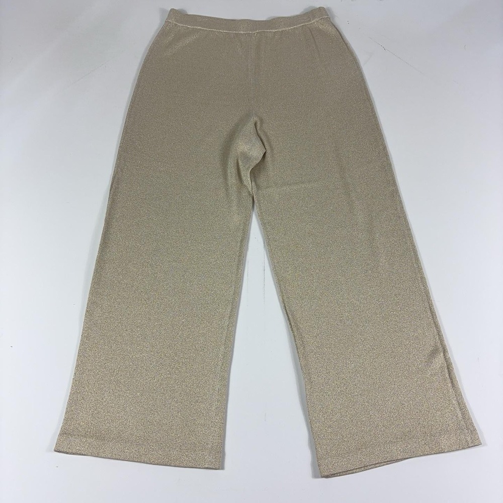 St John Evening Pants Womens 12 Gold Glitter Knit Wide Leg Pull On Formal